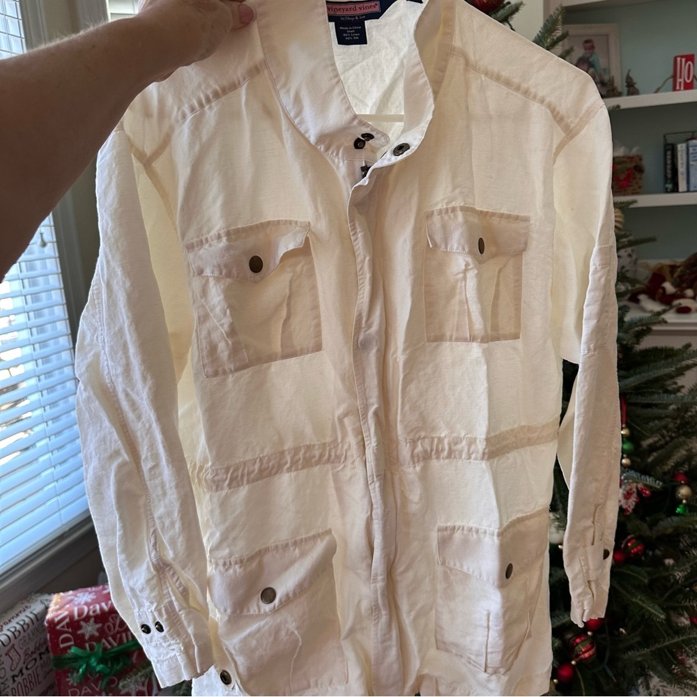 Women’s Vineyard Vines Off-White Linen-Silk Blend light jacket with pockets Med